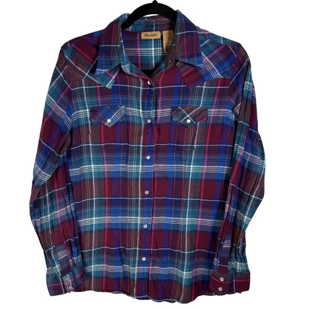Wrangler Womens Western Snap Plaid Shirt LW011FA Multicolor Cotton Medium